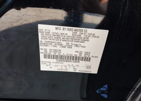 2016 Ford Taurus Sel из США, поврежденный, VIN 1FAHP2E84GG133070